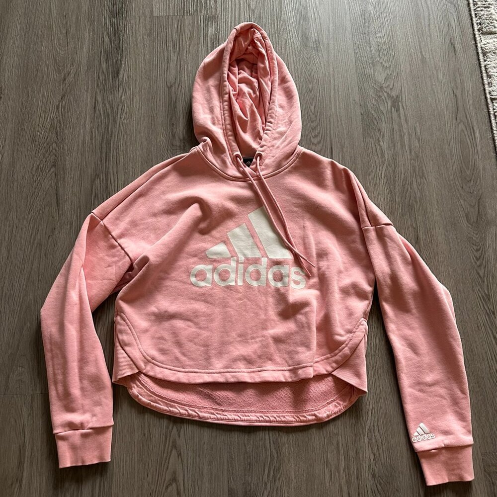 Adidas Cropped Hoody Sweatshirt - Pink - Medium
